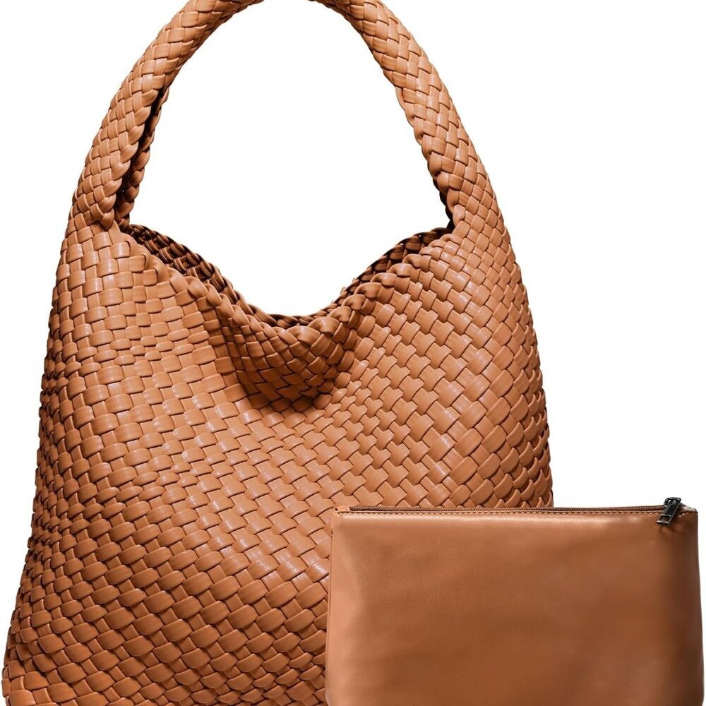 Woven Bag Purses and Handbags Woven Vegan Leather Tote Shoulder Top-Handle Bag W